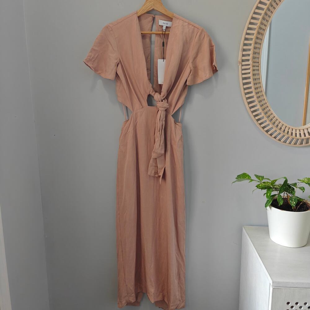 NWT Reiss Iona Blush Linen Blend Cutout Tie Midi Dress Eur 34 US 2